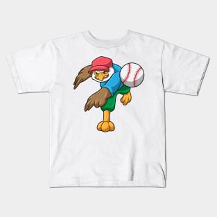 Hawk at Baseball with Baseball bat Kids T-Shirt